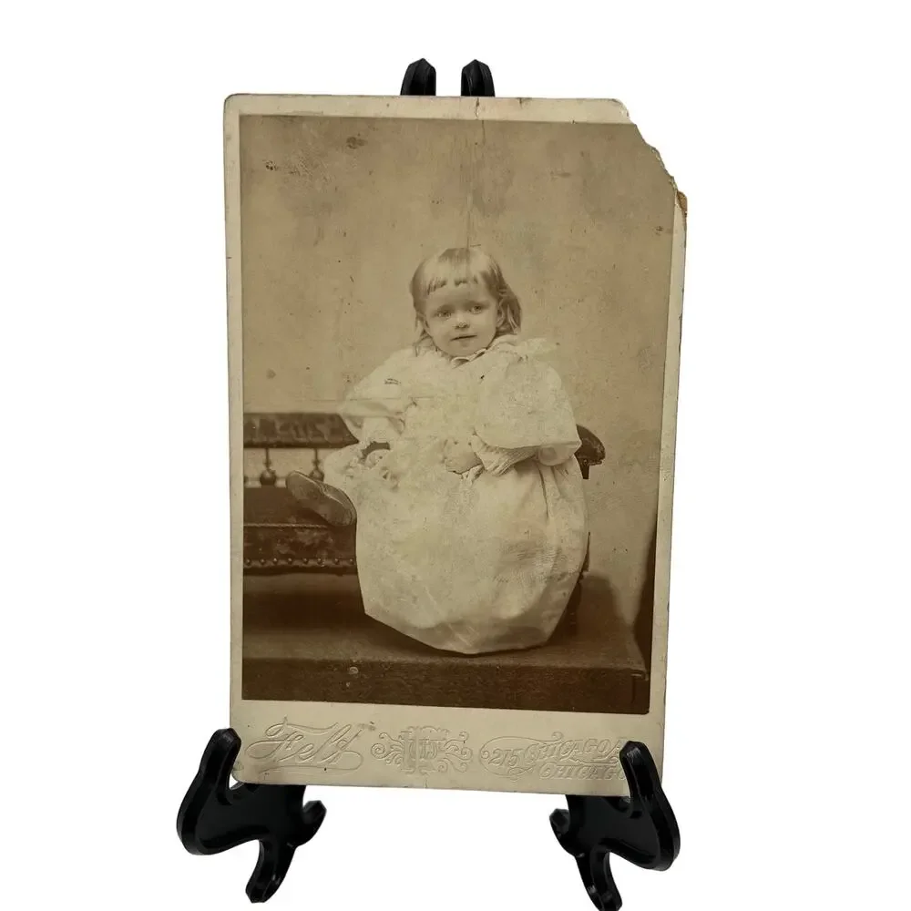 Antique Mounted Black White Photo Gown Baby 1800's 215 East Chicago Avenue